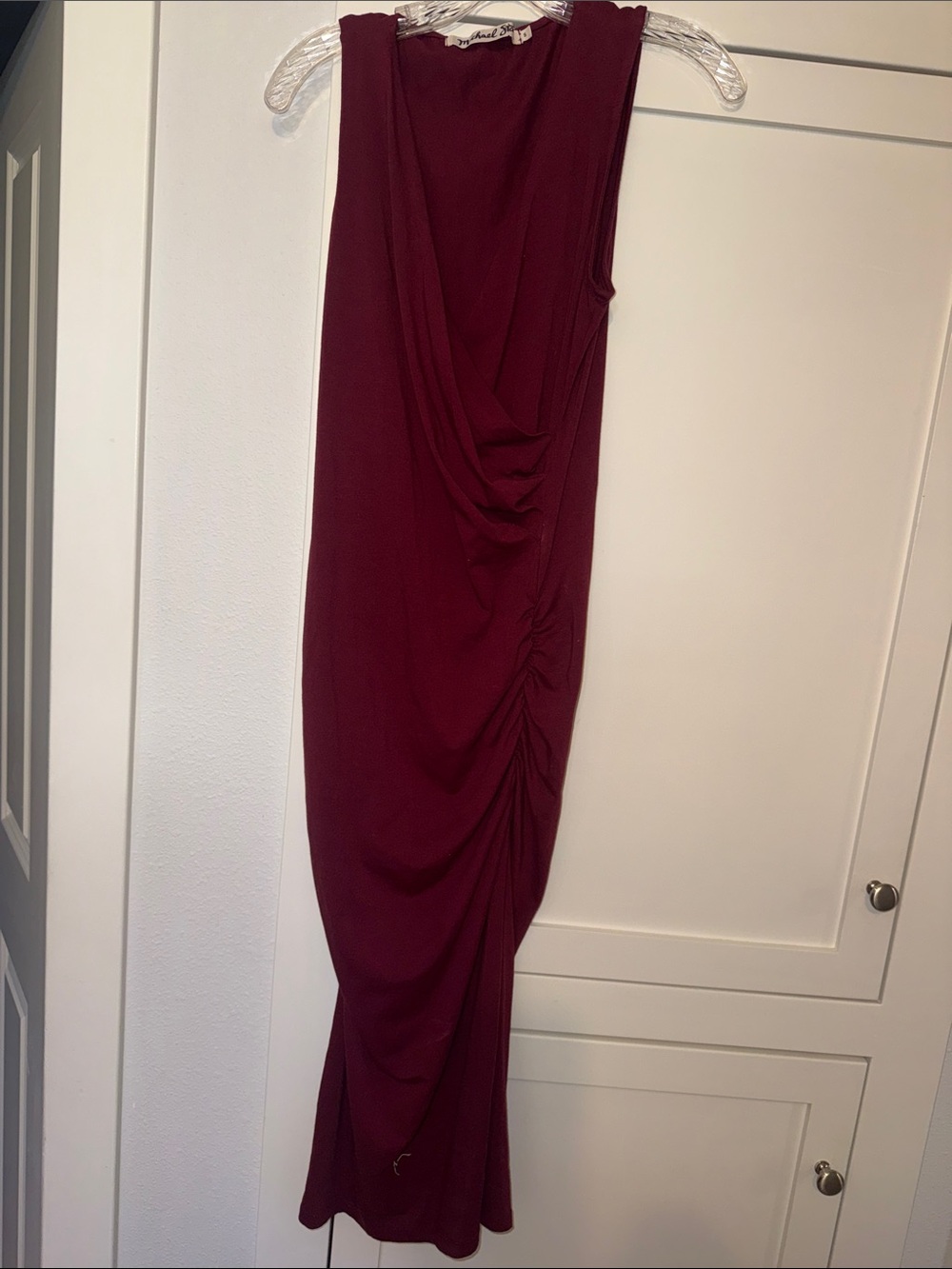 NWOT Michael Stars Sleeveless Burgundy Midi Dress with Draped Ruched Side